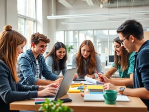 Tineri antreprenori colaborând într-un spațiu de birou modern.