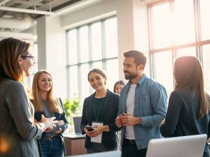 Antreprenori tineri lucrând împreună într-un spațiu modern.